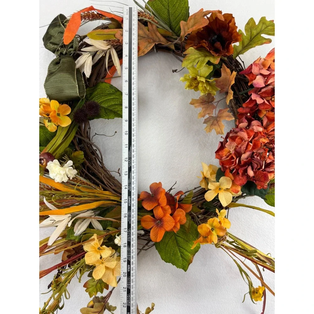 Fall Harvest Grapevine Wreath Orange Rust Floral Autumn Decor 22 Inch